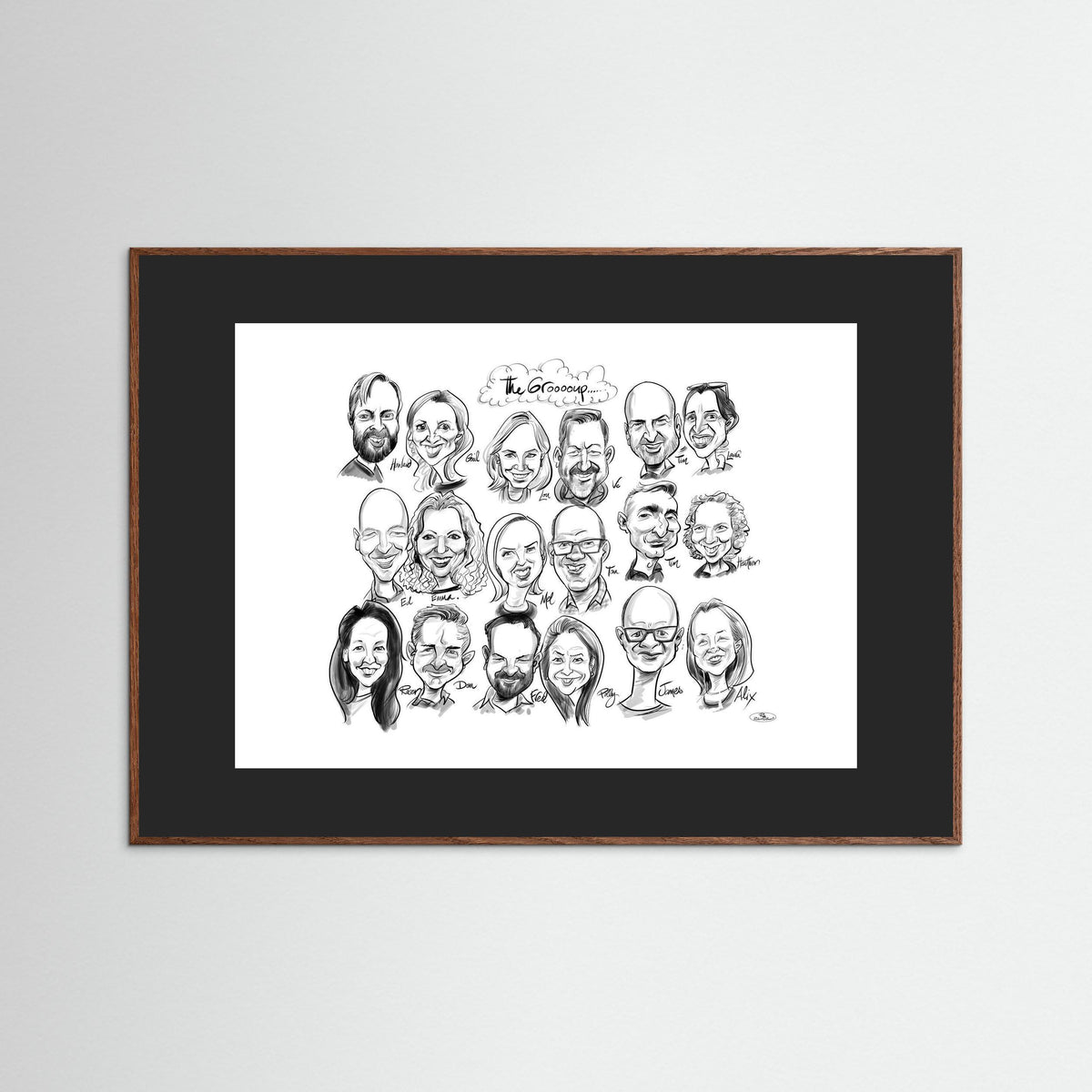 Caricature of friends group in mono 