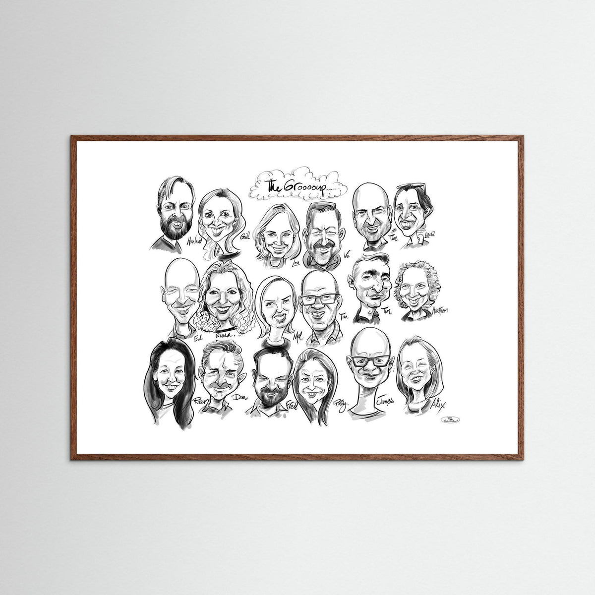 Caricature of friends group in mono 
