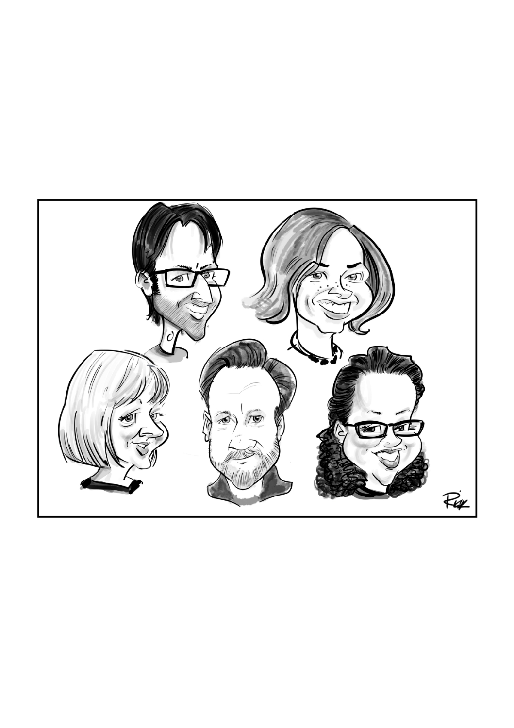 Small group mono caricature head and shoulders - Caricaturist | Digital ...